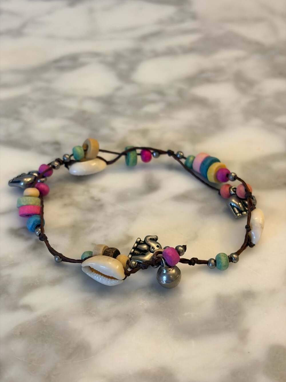 Bohemian Style Multicolored Beaded Cord Bracelet with Shell and Charm Details‎